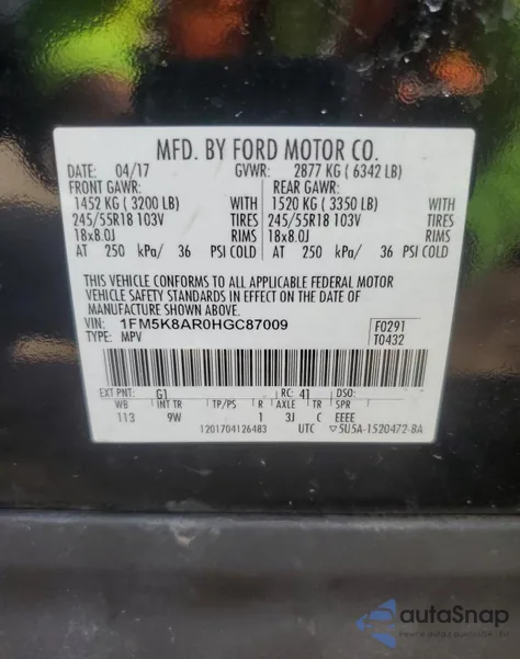 2017 Ford Explorer Police Interceptor z USA, uszkodzony, nr VIN 1FM5K8AR0HGC87009